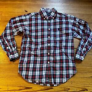 Ralph Lauren navy red green plaid long sleeve button collar shirt SIZE 8